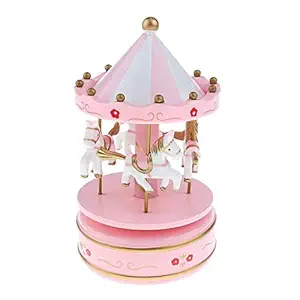 Plastic and Metal Merry-Go-Round Rotating Small Carousel Wind Up Music Box with Flying Horse Fairground for Kids