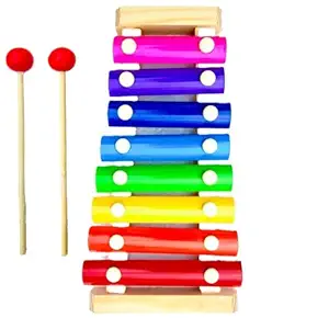 8 Note Wooden Xylophone Musical Toy with Multicolor Keys, Non-Toxic Paint, 2 Wooden Mallets, Xylophone for Babies Age 3+ Years