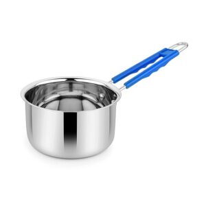 Heavy Gauge Sauce Pan, 1000ml, 1 Piece Flat Base Sauce Pan, Tea Pan, Milk Pan, Tapeli Patila, Sauce Pot Cookware with Silicon Handle (Gas and Induction Cookware).