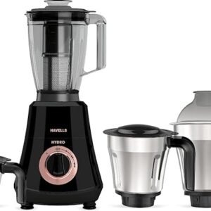 Havells Hydro Plus 1000 Watt 4 Jar Mixer Grinder High Speed Mixie 22000 RPM motor|Rust Resistant 304SS Blade|1.75 Ltr Break Resistant Blending Jar| 5 Year Motor Manufacturer Warranty (Black)