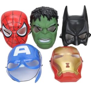 Super Hero Set of 5 Superhero theme Plastic Cartoon Face Masks for Kids Roleplay Costume dress Mask
