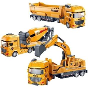 PROBABE Inertial Construction Engineering Excavator, Mixer, Dumper Truck Toy for Kids with 360 Degree Chassis Rotate Friction Powered Simulation Model Vehicle (Set of 3)