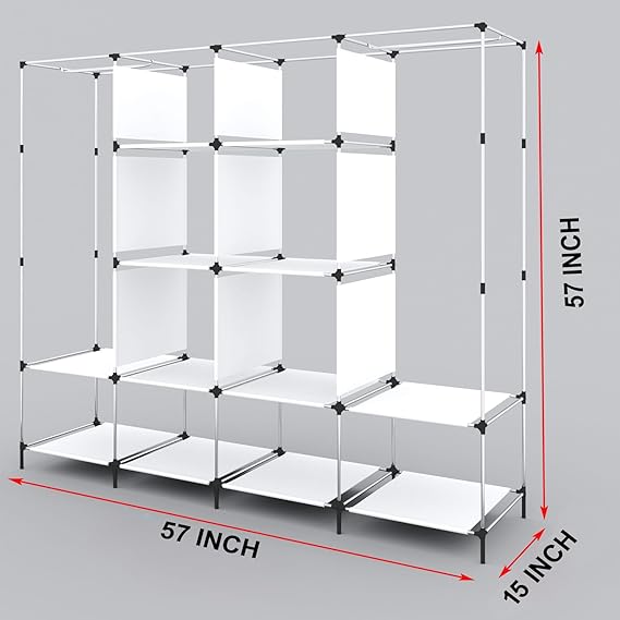 Maison & Cuisine® Collapsible Wardrobe 12 Shelves Storage Unit almari Closet Clothes Storage Rack Quick and Easy to Assemble Foldable Almirah (W 88270) (Green) - Image 2