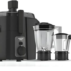 Havells Hexo 950 watts 2 Jar Juicer Mixer Grinder I Double Ball Bearing Copper Motor I 22000 RPM I 100 Minutes Run Time I Metal Teeth Coupler & Jar Base IPolycarbonate Jar, Juice Spout