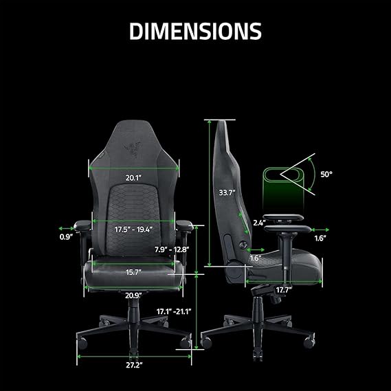 Razer Iskur V2 Gaming Chair: Adaptive Lumbar Support - Adjustable Lumbar Curve - High Density Foam Cushions - Reactive Seat Tilt &152-degree Recline - 4D Armrests - Fabric - Dark Grey - Image 3