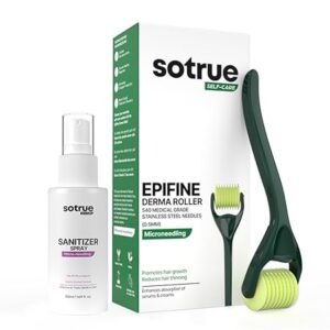 Derma Roller 0.5mm with Sanitizer | 540 Medical Grade Stainless Steel Needles | Derma Roller for Hair Growth & Thickening, Repair Damages and Activates Hair Follicles (Green)