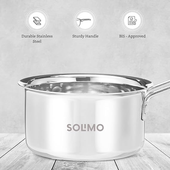 Stainless Steel Sauce Pan/Milk Pan | BIS-Approved I 14cm I 800ml I Silver - Image 3