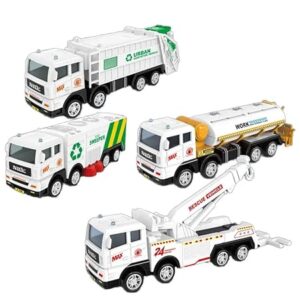 PROBABE Inertial City Clean Garbage Truck Toy for Kids with Friction Powered Simulation Model Recycling Garbage Vehicle (Set of 4)