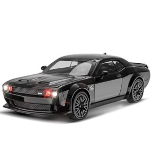 FEXXA 1:32 Scale Exclusive Alloy Metal Pull Back Die-cast Car Model with Sound Light Mini Auto Toy for Kids Metal Model Toy Car with Sound and Light? (1.32 Scale Dodge Challenger-Black.)