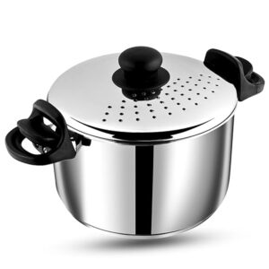 Pasta, Rice Pot with Strainer lid - 4 Litre, SAS Bottom Rice Steamer Cooker, Noodles, Veggies Boiler Pot with Locking Handles, Induction Base - 2 Year Warranty