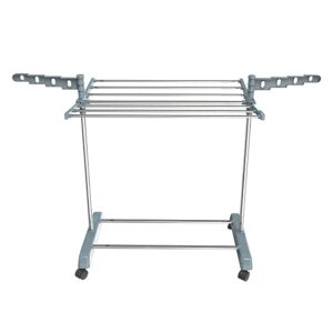 LiMETRO STEEL Single Pole Cloth Drying Stand Foldable and Portable with Wheels and 360 Rotating Hangers