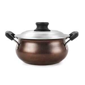 Non Stick Induction Compatible Gravy/Biryani Handi with Stainless Steel Lid, 1.5 LTR, Brown, 1.5 Liter