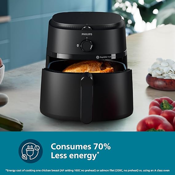 PHILIPS Air Fryer NA120/00, uses up to 90% less fat, 1500W, 4.2 Liter, with Rapid Air Technology (Black), Large - Image 4