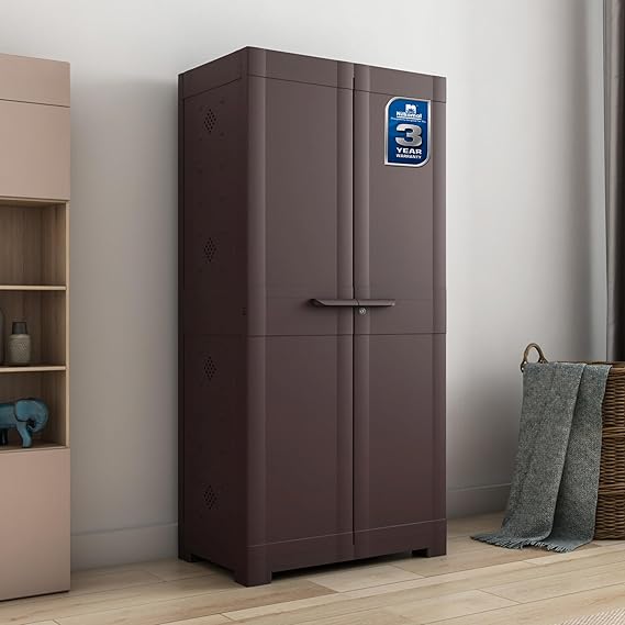 Nilkamal Freedom Large 18 (FMSC18) Shoe Rack Plastic Cabinet with Dustproof Door – Shoe Rack for Home, Chappal Stand for Home Indoor & Outdoor, Shoes Rack Plastic with Door (Weather Brown)