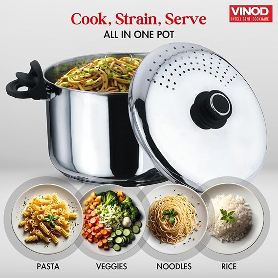Pasta, Rice Pot with Strainer lid - 4 Litre, SAS Bottom Rice Steamer Cooker, Noodles, Veggies Boiler Pot with Locking Handles, Induction Base - 2 Year Warranty - Image 5