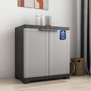Nilkamal Freedom Mini 09 (FMSC09) Shoe Rack Plastic Cabinet with Dustproof Door – Shoe Rack, Chappal Stand Indoor & Outdoor, Shoes Rack Plastic with Door (Grey/Charcoal Grey)