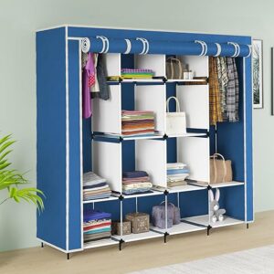 Maison & Cuisine® Collapsible Wardrobe 12 Shelves Storage Unit almari Closet Clothes Storage Rack Quick and Easy to Assemble Foldable Almirah (W 88270) (Blue)