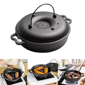 Multi-Functional Cast Iron Grill Bake Pan- Non Stick Grill, Sweet Potato, Stone Pot, Compatible with Gas Stoves, Multifunctional, Cast Iron Pot, Rust Resistant Dia 25cm (TE0744)