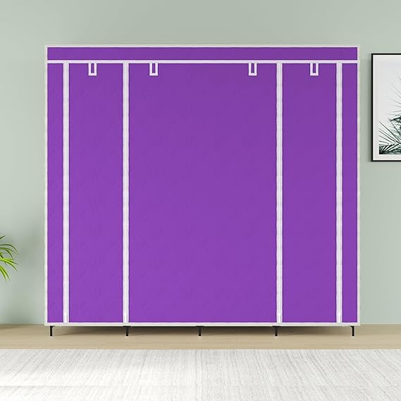 Maison & Cuisine® Collapsible Wardrobe 12 Shelves Storage Unit almari Closet Clothes Storage Rack Quick and Easy to Assemble Foldable Almirah (W 88270) (Purple) - Image 3