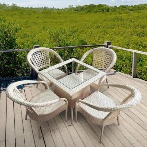 Rattan Ratan Indai Patio Seating 4 Chair And 1 Table Set With Glass Wicker Furniture Set