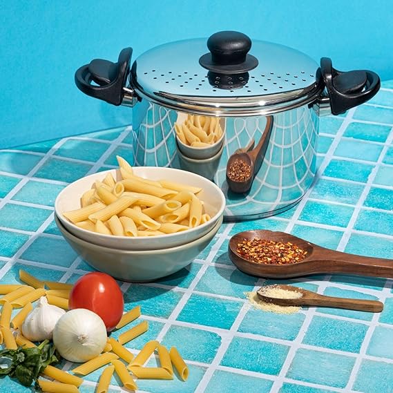 Pasta, Rice Pot with Strainer lid - 4 Litre, SAS Bottom Rice Steamer Cooker, Noodles, Veggies Boiler Pot with Locking Handles, Induction Base - 2 Year Warranty - Image 4