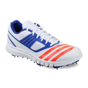 Howzat Spike Cricket Shoes (White/Solar Red/Blue)