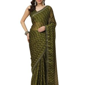 RATAN Women's Chiffon Printed Saree with Printed Blouse Piece