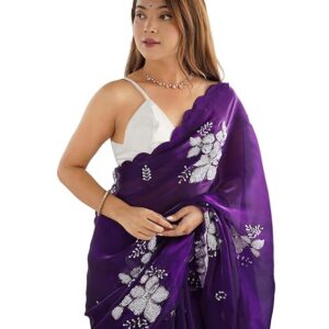 Women's Shimmer Chiffon Saree | Sequence Embroidery Saree With Unstitched Blouse Piece