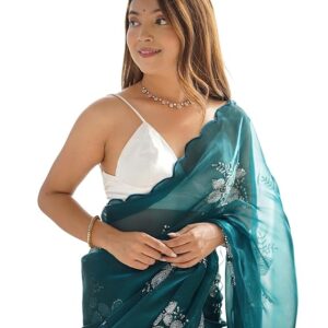 Women's Shimmer Chiffon Saree | Sequence Embroidery Saree With Unstitched Blouse Piece