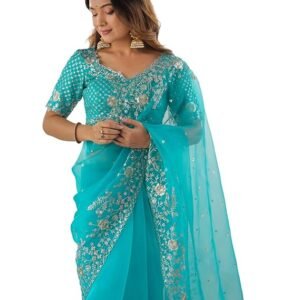 Women's Organza Sequence Embroidery Saree With Unstitched Blouse Piece