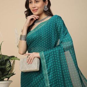 RATAN Women's Chiffon Printed Saree with Printed Blouse Piece