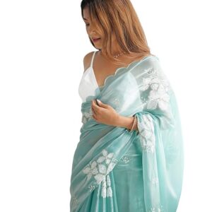 Women's Shimmer Chiffon Saree | Sequence Embroidery Saree With Unstitched Blouse Piece