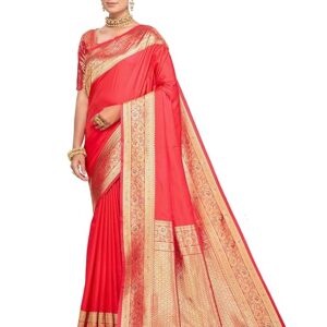 Banarasi Silk Jacquard Saree Rich Pallu and Zari Border with Unstitched Blouse Piece