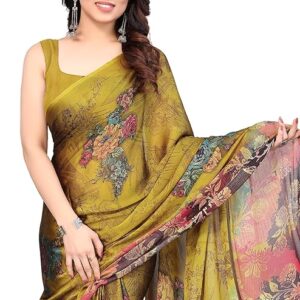 FASHION Women's Stylish Chiffon Floral Printed Saree with Blouse Piece