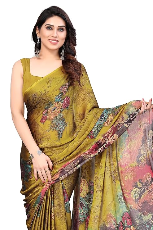 FASHION Women's Stylish Chiffon Floral Printed Saree with Blouse Piece
