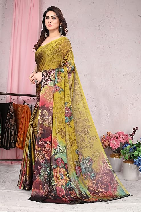 FASHION Women's Stylish Chiffon Floral Printed Saree with Blouse Piece - Image 4