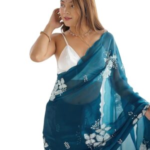 Women's Shimmer Chiffon Saree | Sequence Embroidery Saree With Unstitched Blouse Piece