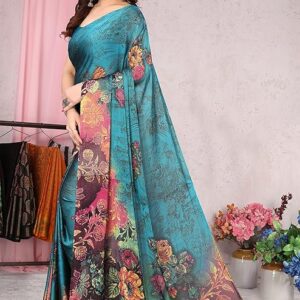 FASHION Women's Stylish Chiffon Floral Printed Saree with Blouse Piece